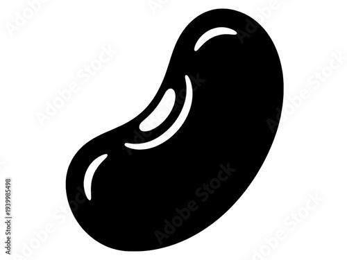 Single Kidney Bean 2D Minimalist Flat Design Black and White Icon Isolated on transparent background 