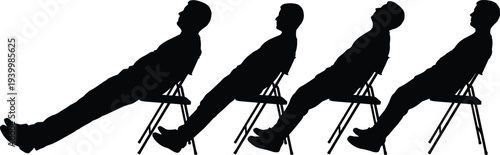 man leaning back on chair silhouettes balance trick risky posture sitting tilt isolated vector illustration set