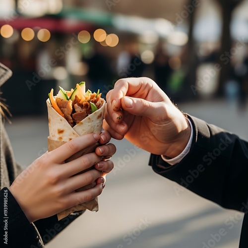 Shawarma shared outdoors.