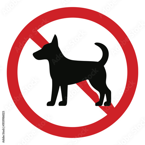 Prohibited dog sign illustration with red circle and diagonal line