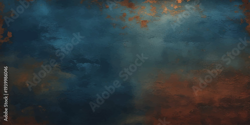 A dark blue abstract grunge texture background featuring a moody storm cloud backdrop with misty smoke and celestial light effects