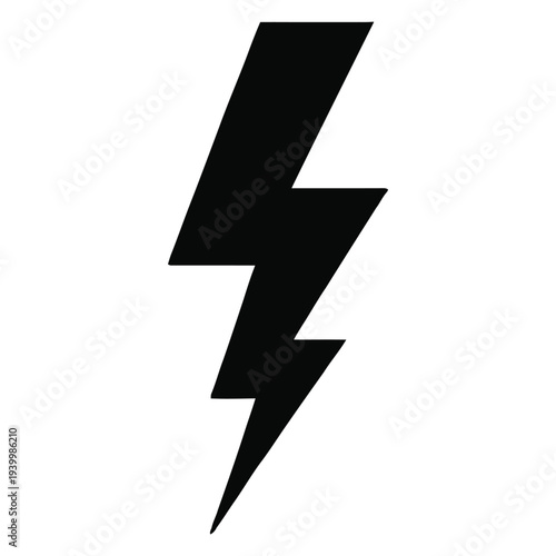 Black lightning bolt icon illustration on a plain background, symbolizing energy and power, vector graphic
