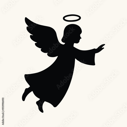 Vector illustration of an angel with wings and halo, 1 (95).eps style, floating in air