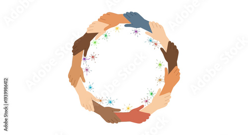 Diverse hands holding each other in a circle vector