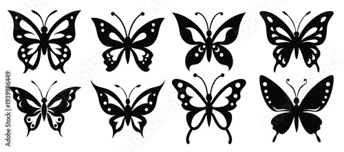  assorted butterfly silhouettes different wing patterns set 