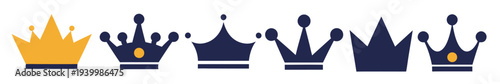 assorted crown shapes imperial symbol navy blue