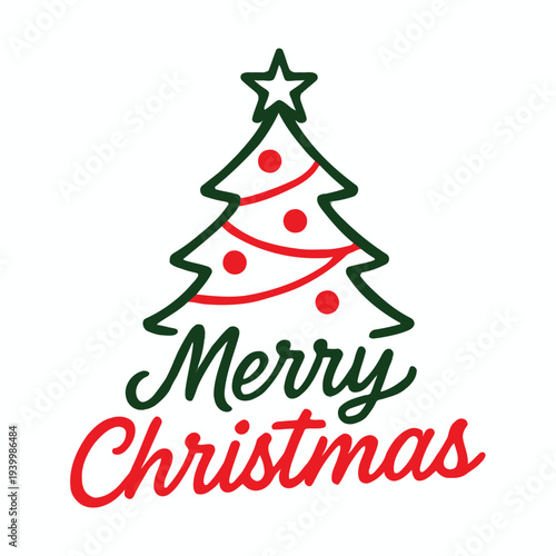 Merry Christmas illustration featuring a decorated tree with ornaments and a star on top, symbolizing festive holiday spirit