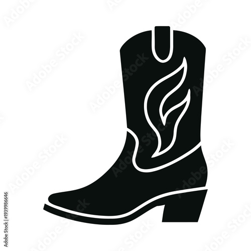 Vector illustration of a cowboy boot with flame design on a plain background