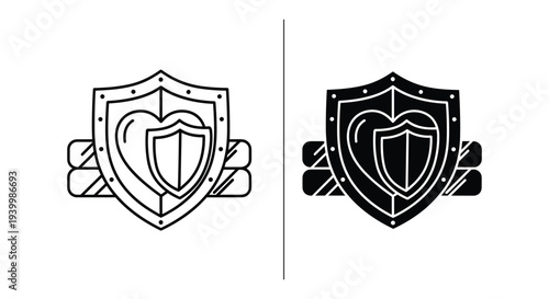 Shield with Heart and Cross Logo Design