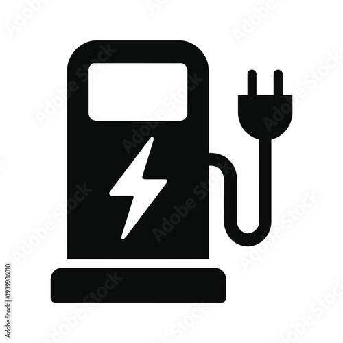 Electric Vehicle Charging Station with Lightning Bolt and Plug Illustration