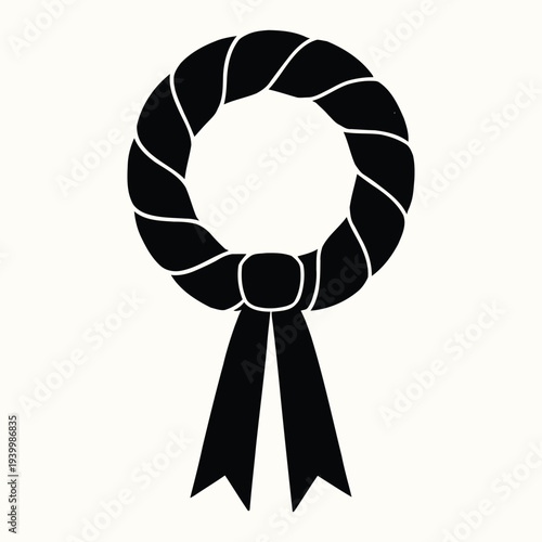 Elegant black rope illustration forming a circular wreath with ribbon, symbolizing unity and celebration, vector graphic design