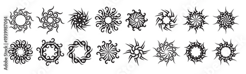 collection of radial black tribal tattoos