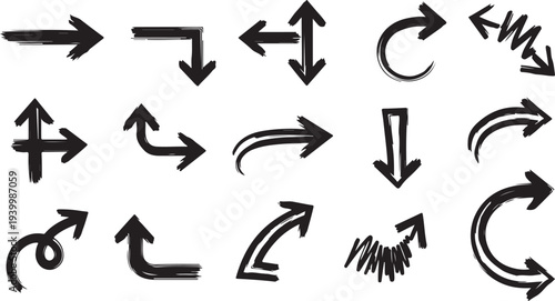 Set of vector arrow icons showing multiple directions in a simple black design suitable for web buttons, cursors, and business symbols