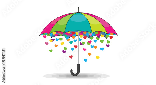 Vector illustration of colorful umbrella with heart rain