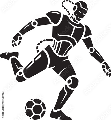 Black and white of a robot kicking a soccer ball robot kicking soccer ball soccer player