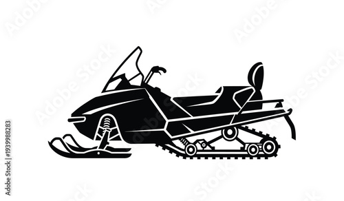 Black and white illustration of a snowmobile