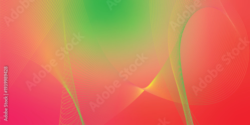 Glowing yellow, pink and green light streaks sweeping across a dark black space with scattered micro sparkles, modern digital tech theme, vector style illustration.