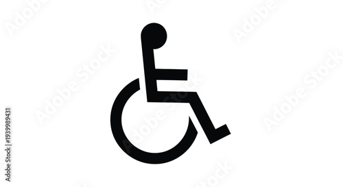 Simple bold black vector graphic illustration of the universally recognized accessible disability wheelchair access symbol