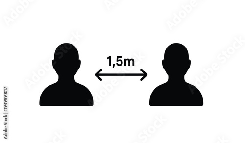 Social distancing graphic with 1 5m distance indicator between two people