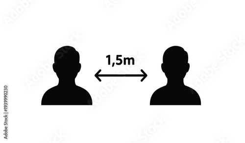 Social distancing graphic with silhouettes and 1 5m measurement