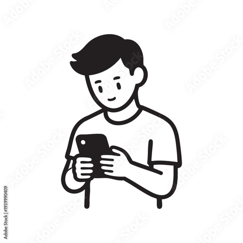 Illustration of a man holding a smartphone .