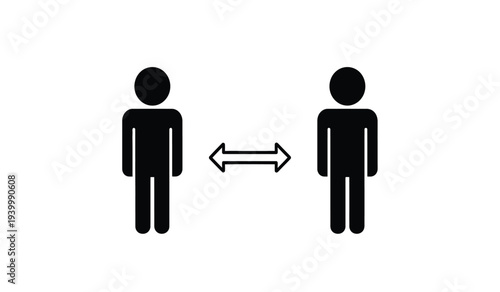 Social distancing illustration with two human figures and arrows