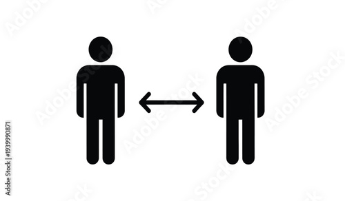 Social distancing illustration with two human silhouettes and arrows
