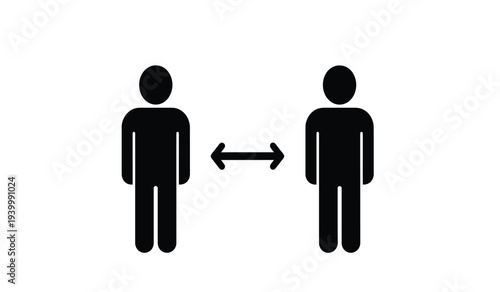 Social distancing illustration with two human silhouettes and arrows