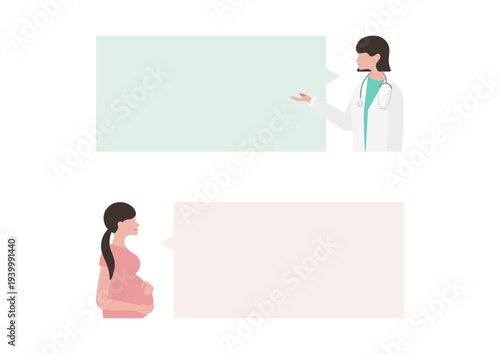 妊婦と女医の会話の吹き出しベクターイラスト素材