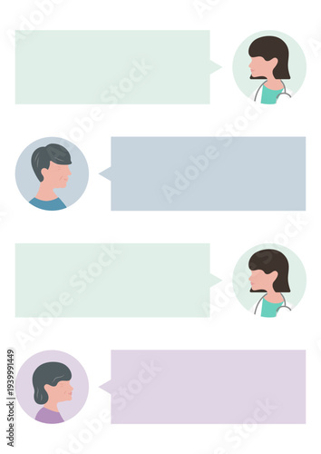 高齢夫婦と女医の会話の吹き出しベクターイラスト素材