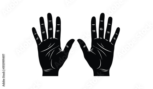 Black silhouette of two hands with palms facing forward and fingers spread apart