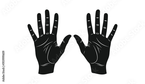 A pair of black touchscreen gloves with white markings on fingers and palms