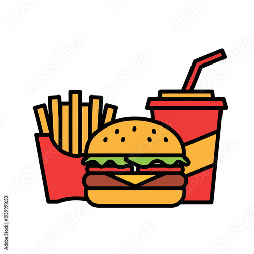 Burger and Fries With Drink in Takeaway Container for Fast Food Meal