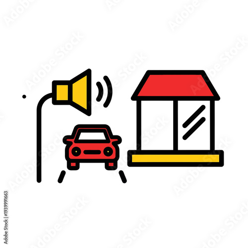 Car Orders Food at Drive Thru Restaurant with Speaker and Service Window