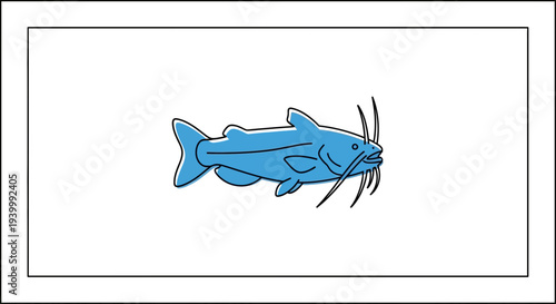 Simple stylized blue catfish vector illustration capturing freshwater aquatic life and fishing