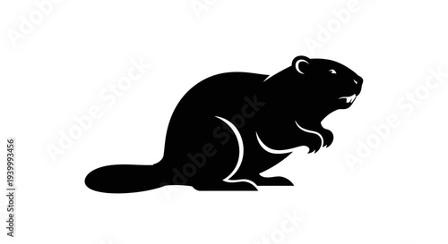 Black Beaver Silhouette Icon, Vector Illustration of Rodent Animal