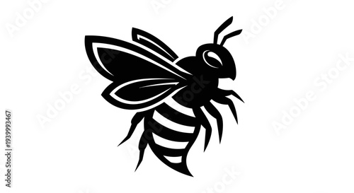 Black Bee Silhouette Icon, Flying Insect Vector Graphic, Minimalist Design