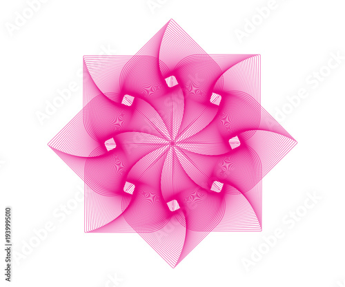 An elegant abstract pink lotus flower illustration on a white background designed as a decorative floral symbol for a birthday gift card or holiday celebration