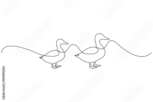 Duck continuous one line art minimalist outline illustration isolated style