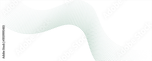Soft green halftone wave across a bright white canvas, airy dots forming a gentle flowing ribbon, elegant minimal tech backdrop for banners, websites, presentations, clean modern vibe, spacious, calm,