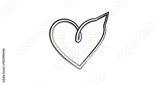 Hand drawn heart shape designed with a speech bubble tail and radiant lines inside on a plain white background for emotional themes.
