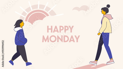 Fresh Minimalist Happy Monday Motivation Vector Illustration