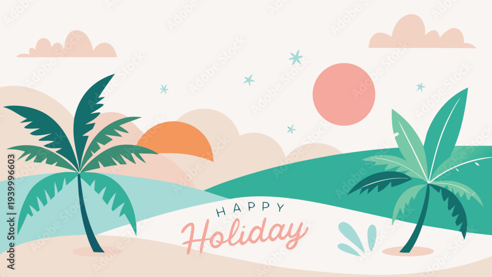 Fototapeta premium Minimalist Happy Holiday Greeting Vector with Tropical Pastel Background