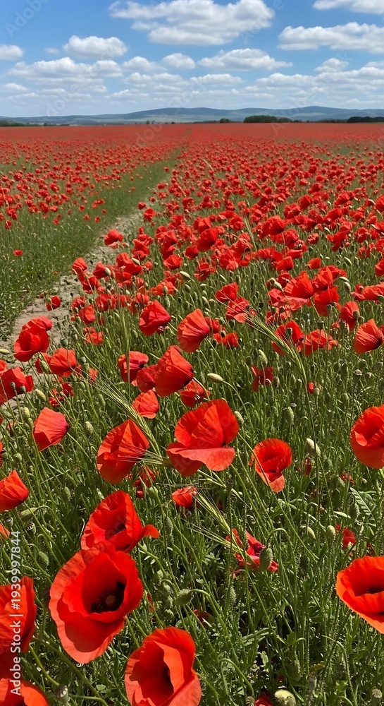 Fototapeta premium Poppy field under blue sky.