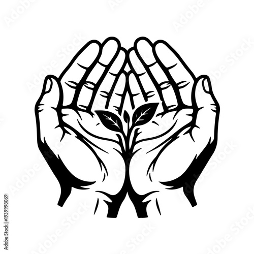 Growth and Environmental Rights
A minimalist black and white vector of human hands nurturing a young plant sprout, symbolizing the right to life, environmental protection, and a sustainable future