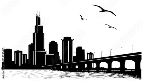 Miami Skyline Silhouette Black and White Minimal Vector