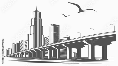 Miami Skyline Silhouette Black and White Minimal Vector