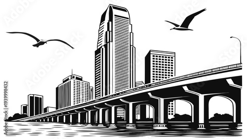 Miami Skyline Silhouette Black and White Minimal Vector