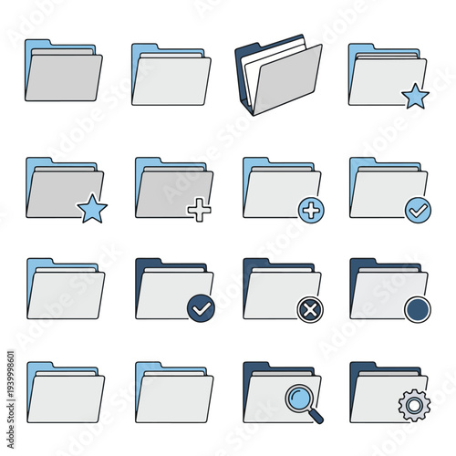 Collection of various folder icons with added symbols