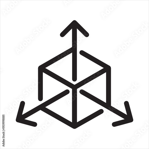 Icon on Engineering 3D modeling and Prototyping or Dimensions and Sizes. Such Line Sign as Geometric 3D Object plan-drawing. Vector Icon for Web and App in Outline Editable Stroke.